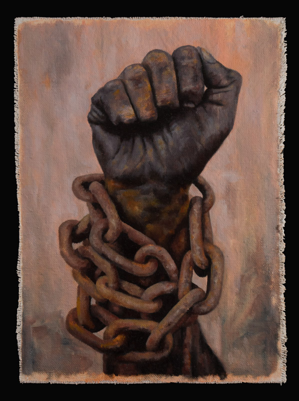 Oil Painting Study of a man’s hand in shackles