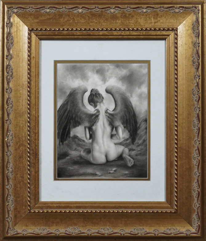 Angel Drawing Welcome Once Again, framed, by Artist Donald Voelker Jr