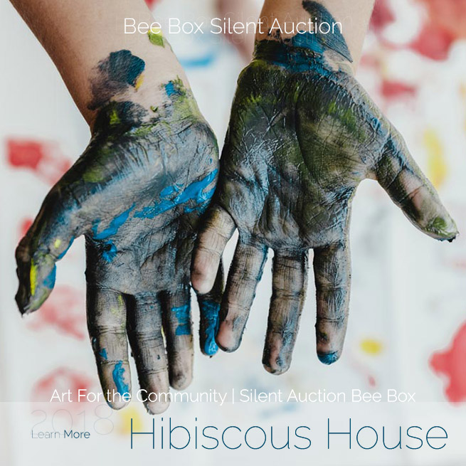 Hibiscus House Stuart, Kids hand covered in art paint, artist Donald Voelker